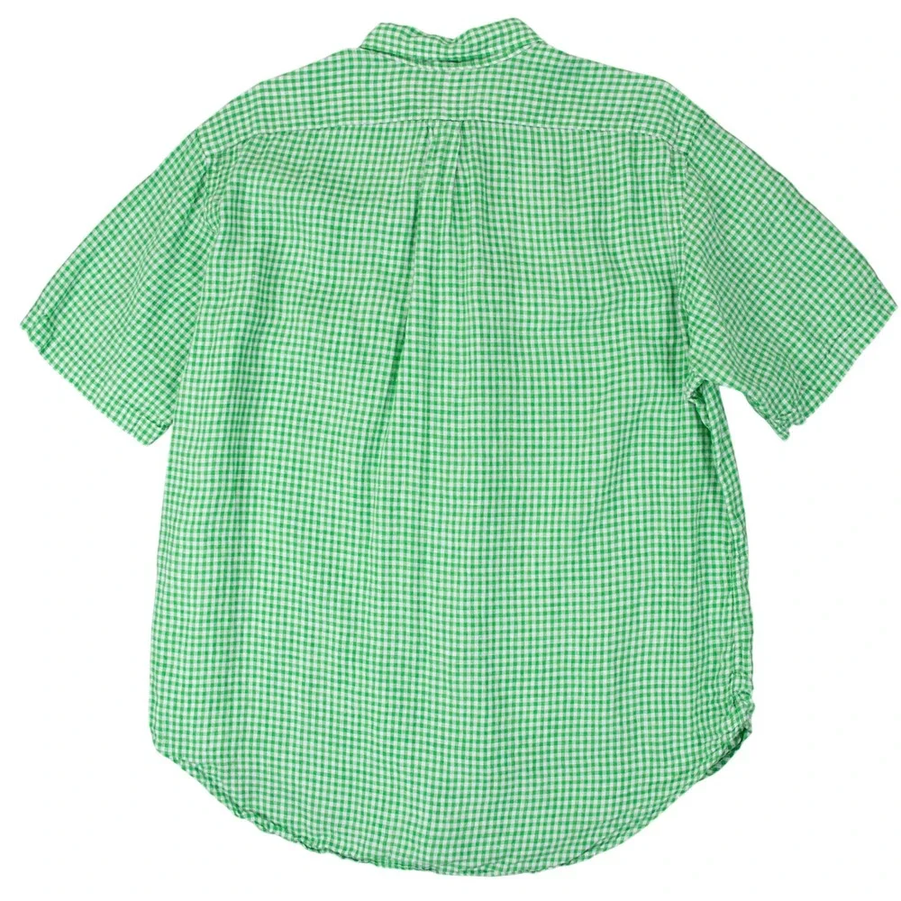 Vintage Polo Ralph Lauren Mens XL Green Gingham Classic Fit 100% Linen SS Shirt